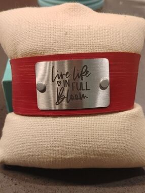 Live Life In Full Bloom Red Leather Bracelet